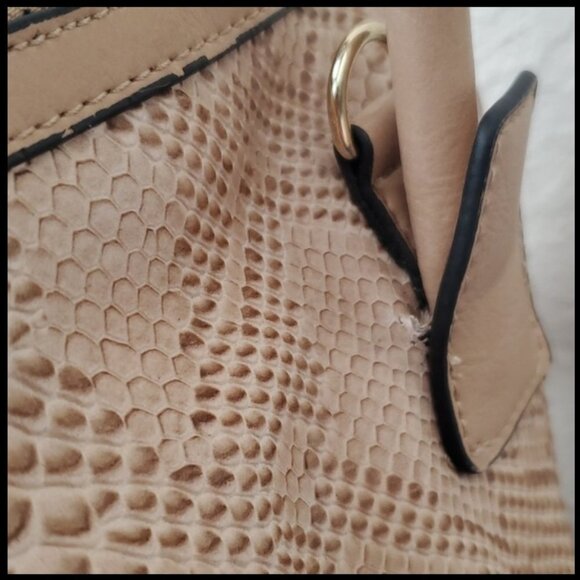 London Fog Lock Key Lizard Faux Leather Satchel Cream color - Picture 8 of 14